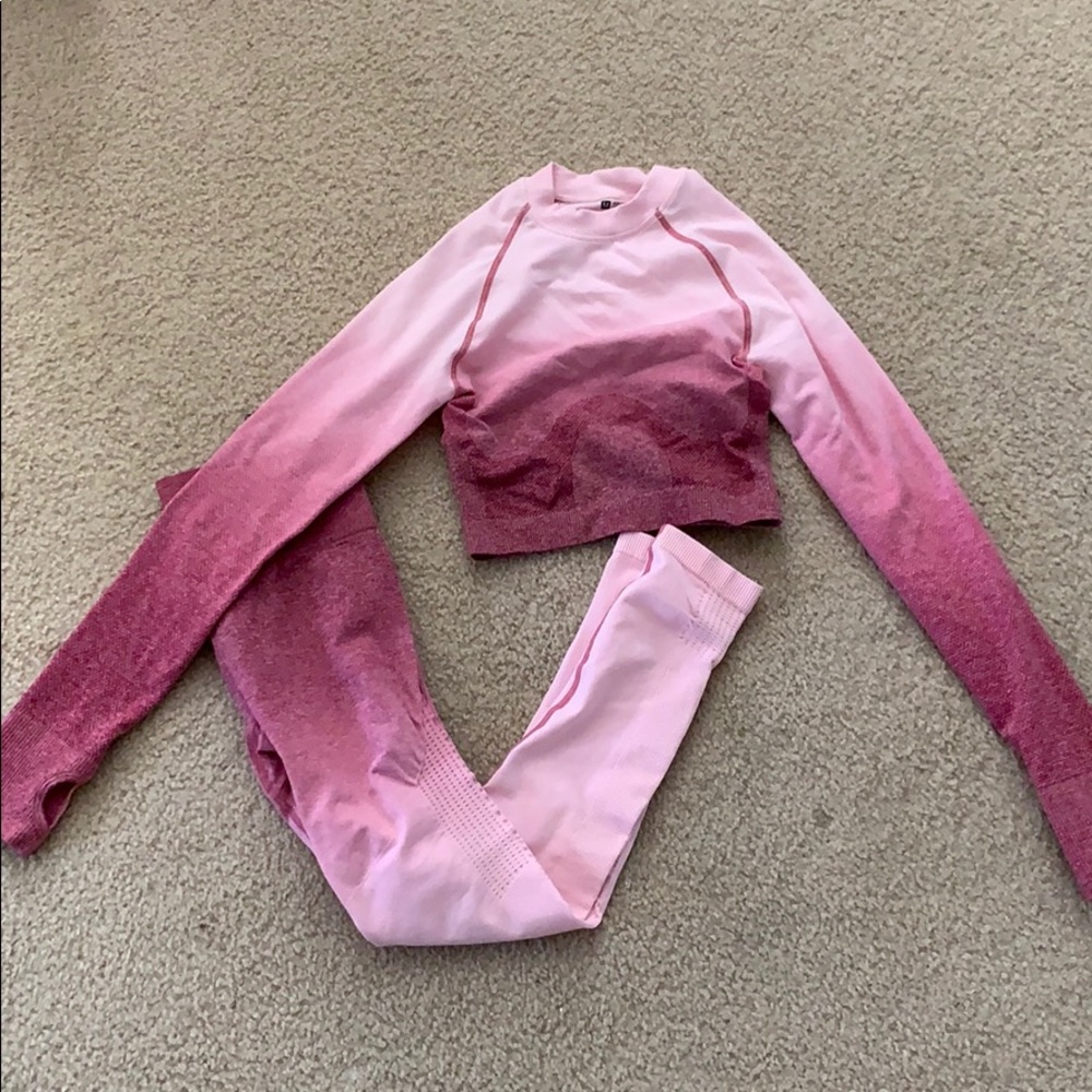 Ombré Gym Workout Seamless Leggings & Crop Top Set